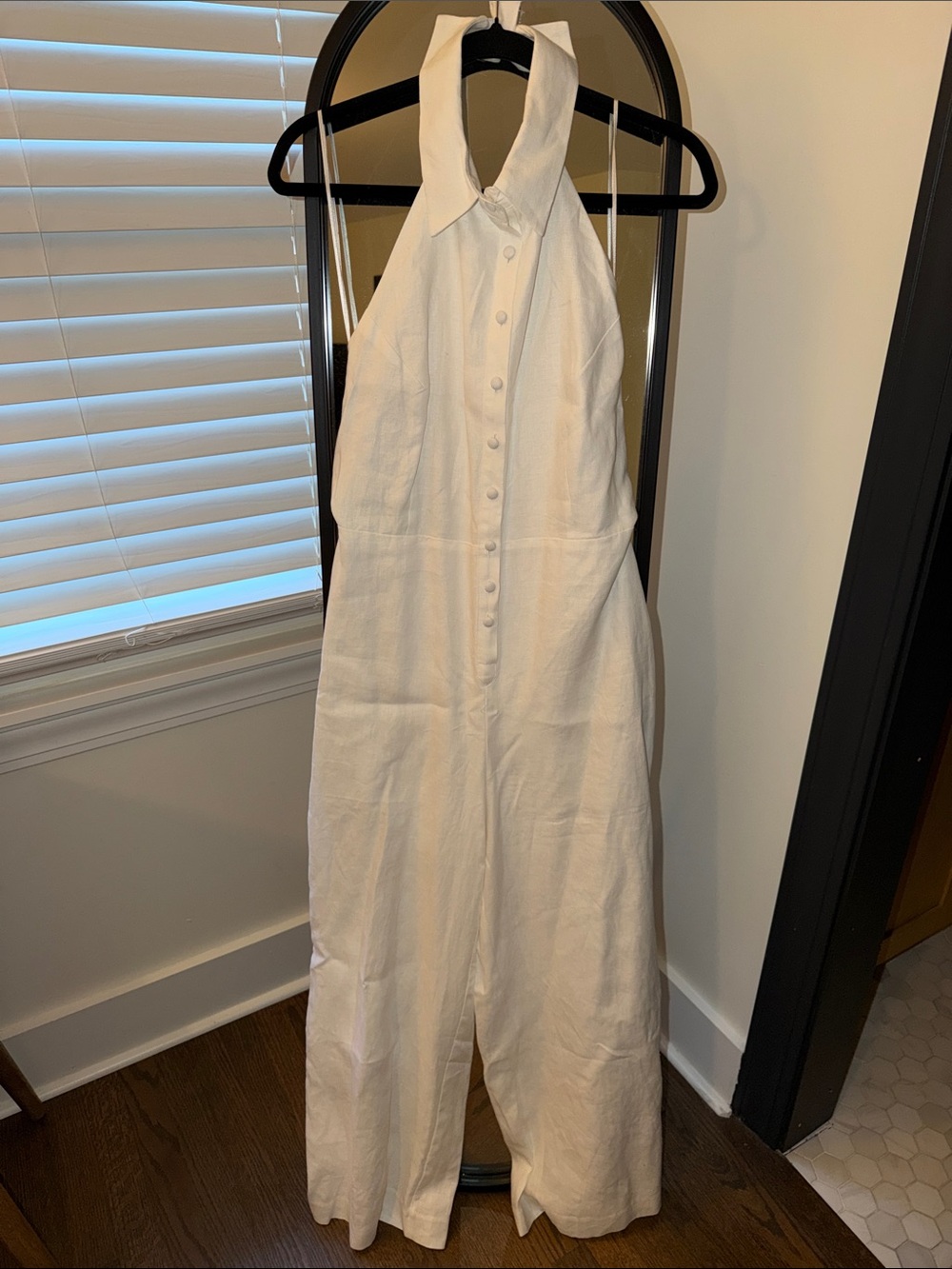 Reformation White Halter Button-Front Wide-Leg Jumpsuit